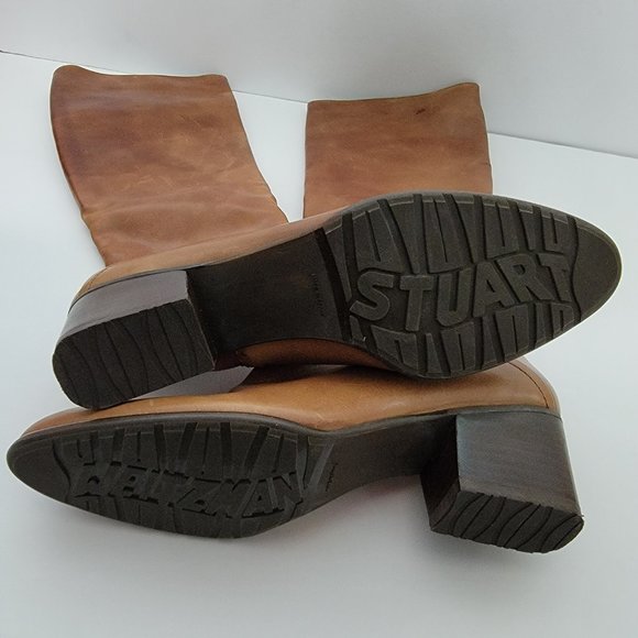 Stuart Weitzman | Brown Leather Over the Calf Rider Heeled Boots - Picture 9 of 15